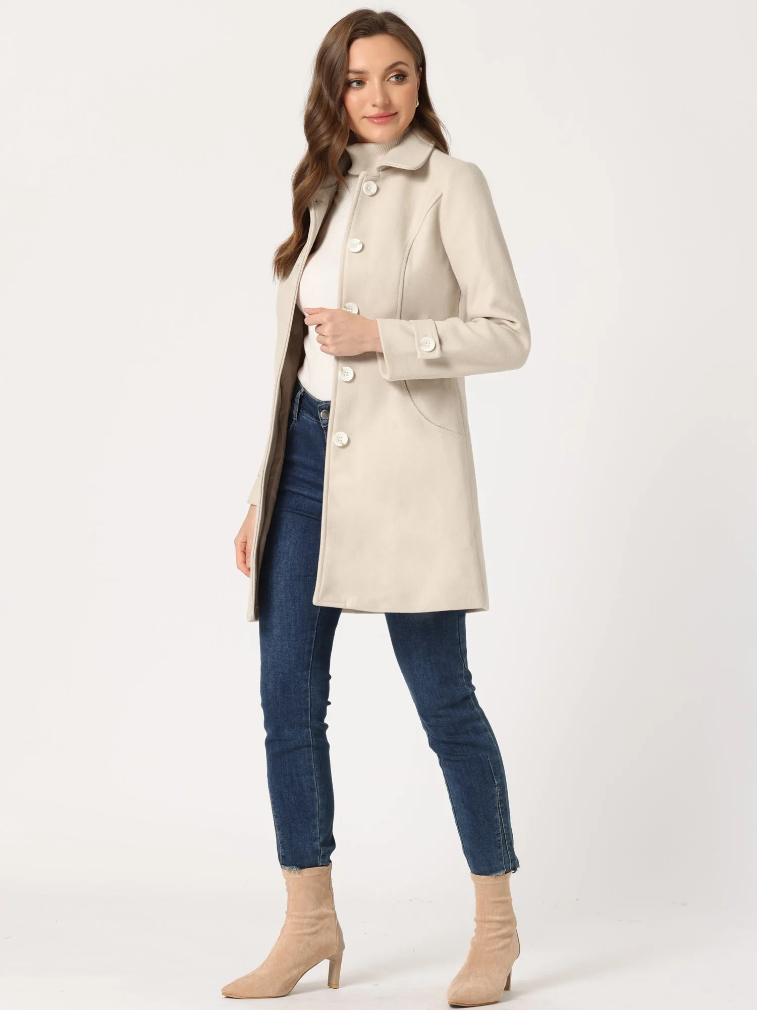 Winter Peter Pan Collar Mid-thigh A-line Single Breasted Pea Coat