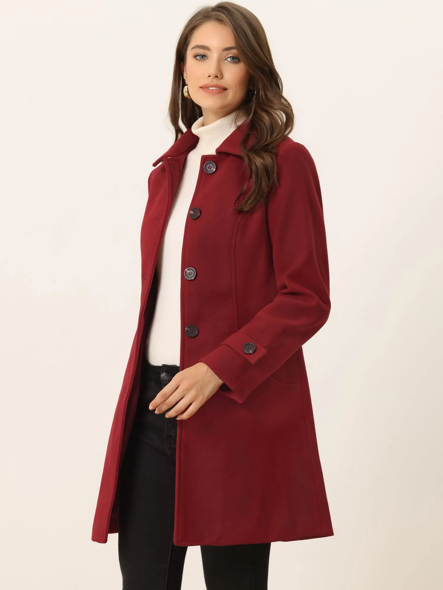 Winter Peter Pan Collar Mid-thigh A-line Single Breasted Pea Coat