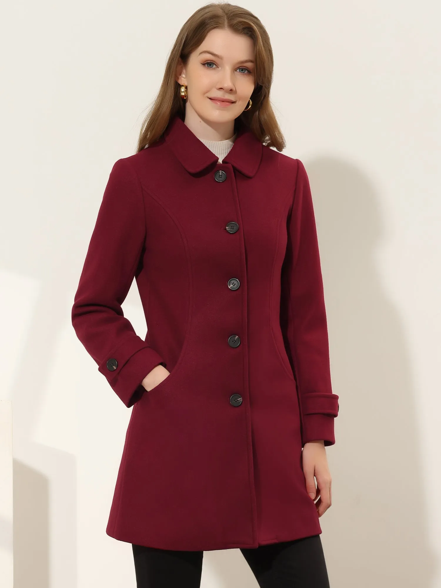 Winter Peter Pan Collar Mid-thigh A-line Single Breasted Pea Coat