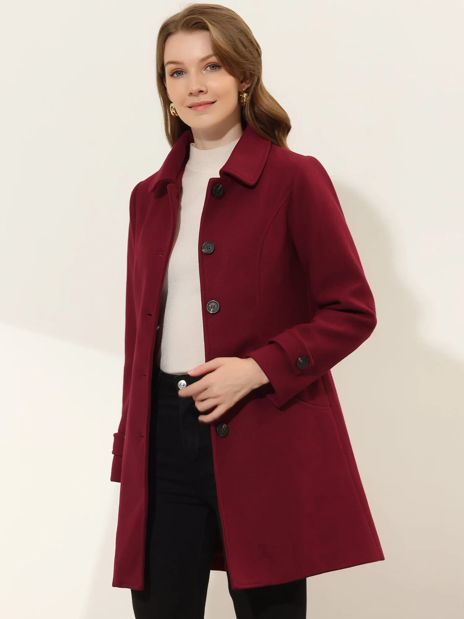 Winter Peter Pan Collar Mid-thigh A-line Single Breasted Pea Coat