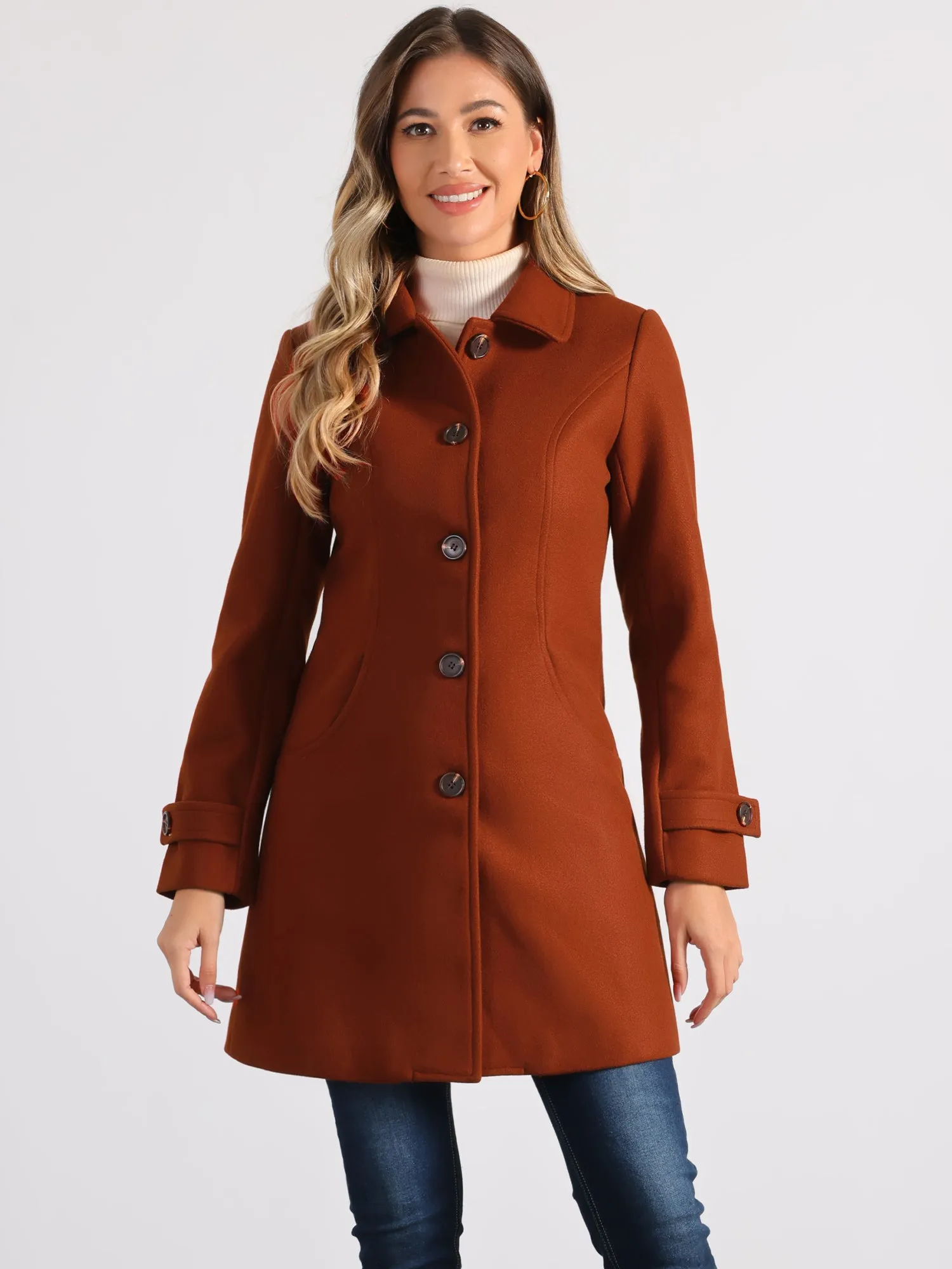 Winter Peter Pan Collar Mid-thigh A-line Single Breasted Pea Coat