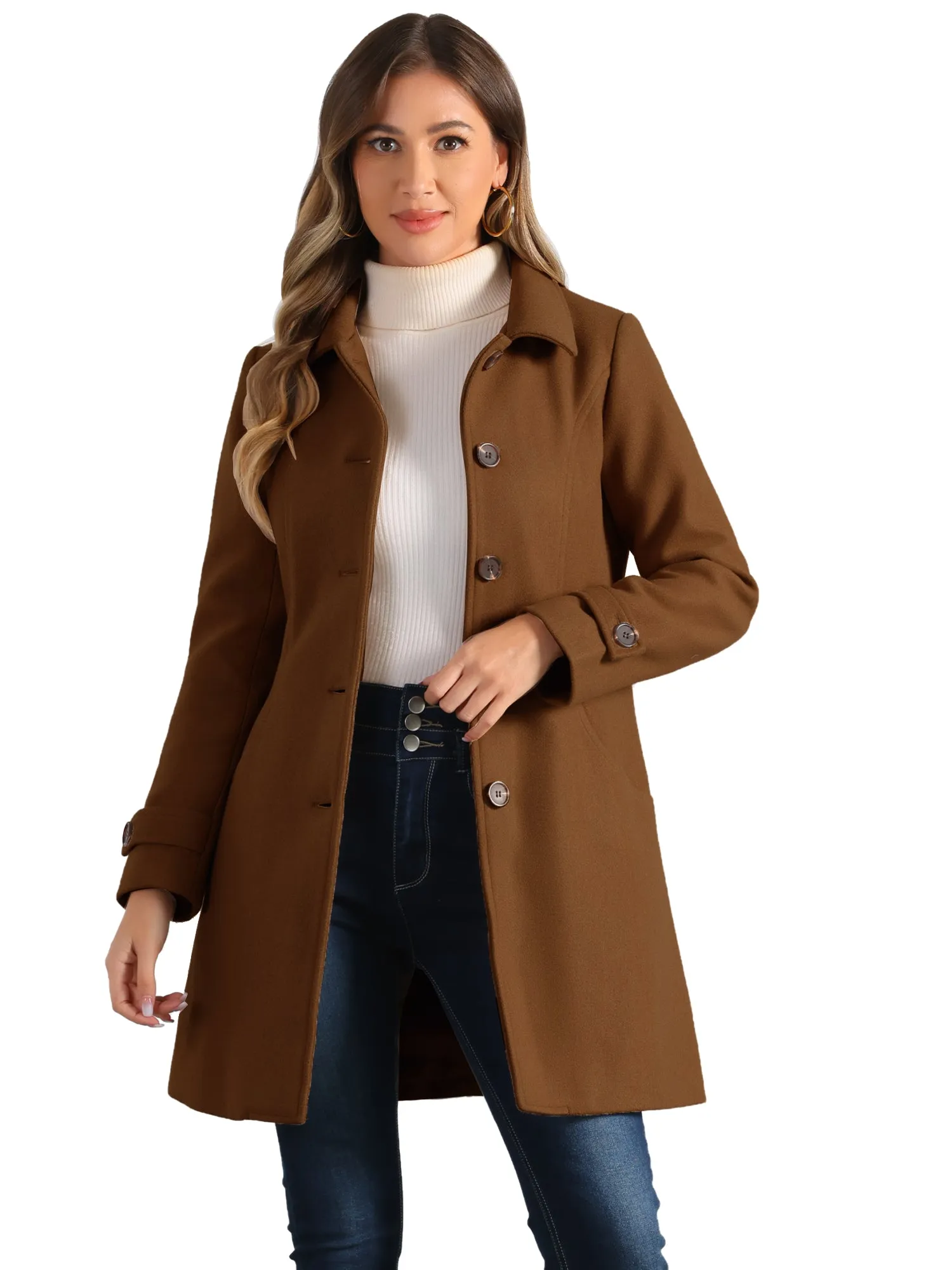 Winter Peter Pan Collar Mid-thigh A-line Single Breasted Pea Coat