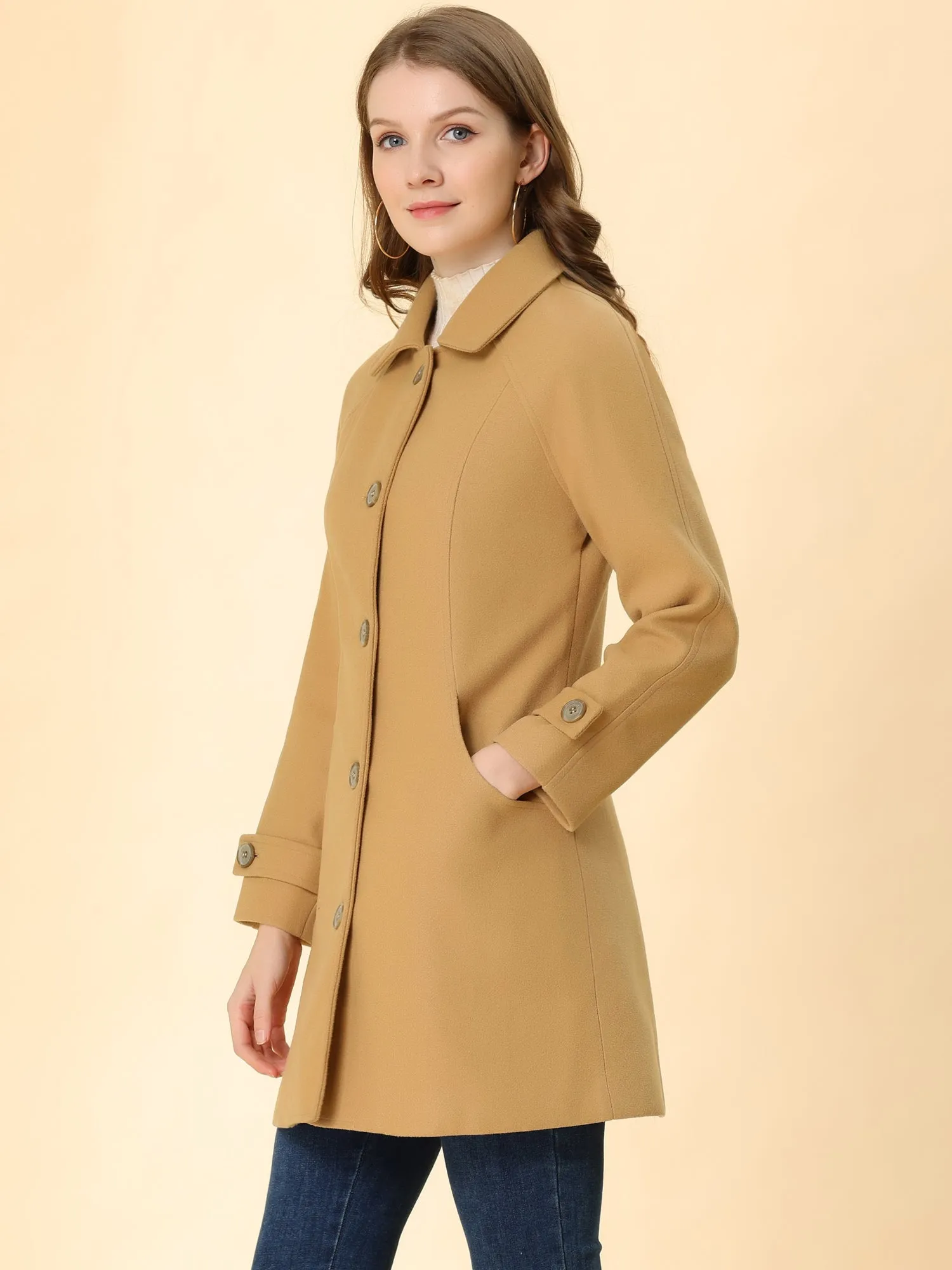 Winter Peter Pan Collar Mid-thigh A-line Single Breasted Pea Coat