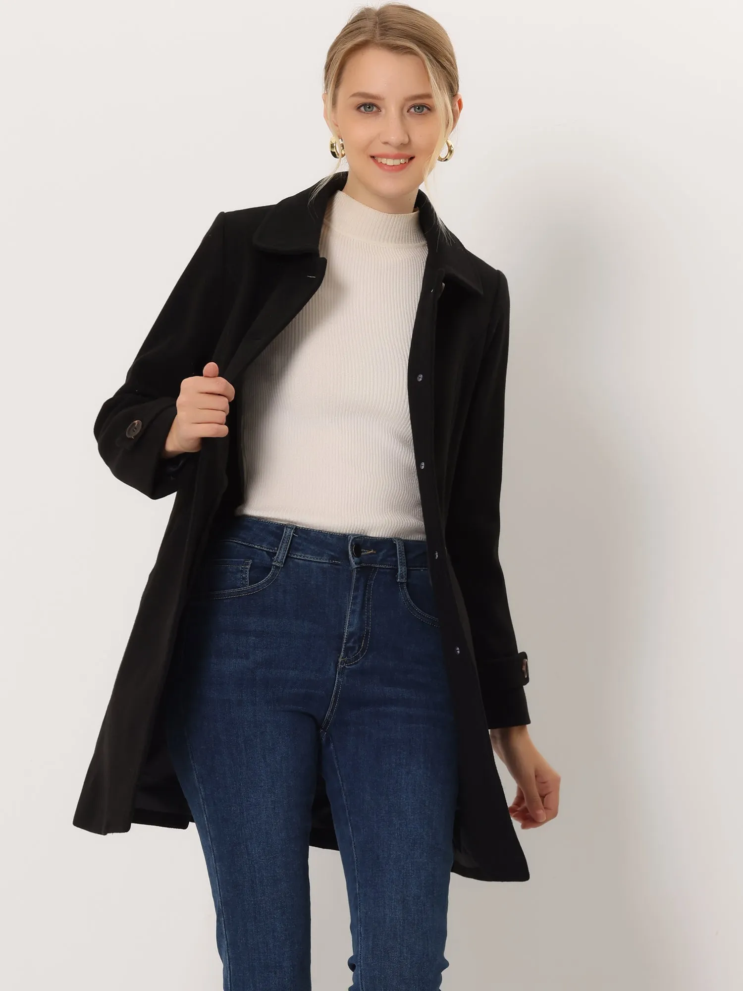 Winter Peter Pan Collar Mid-thigh A-line Single Breasted Pea Coat