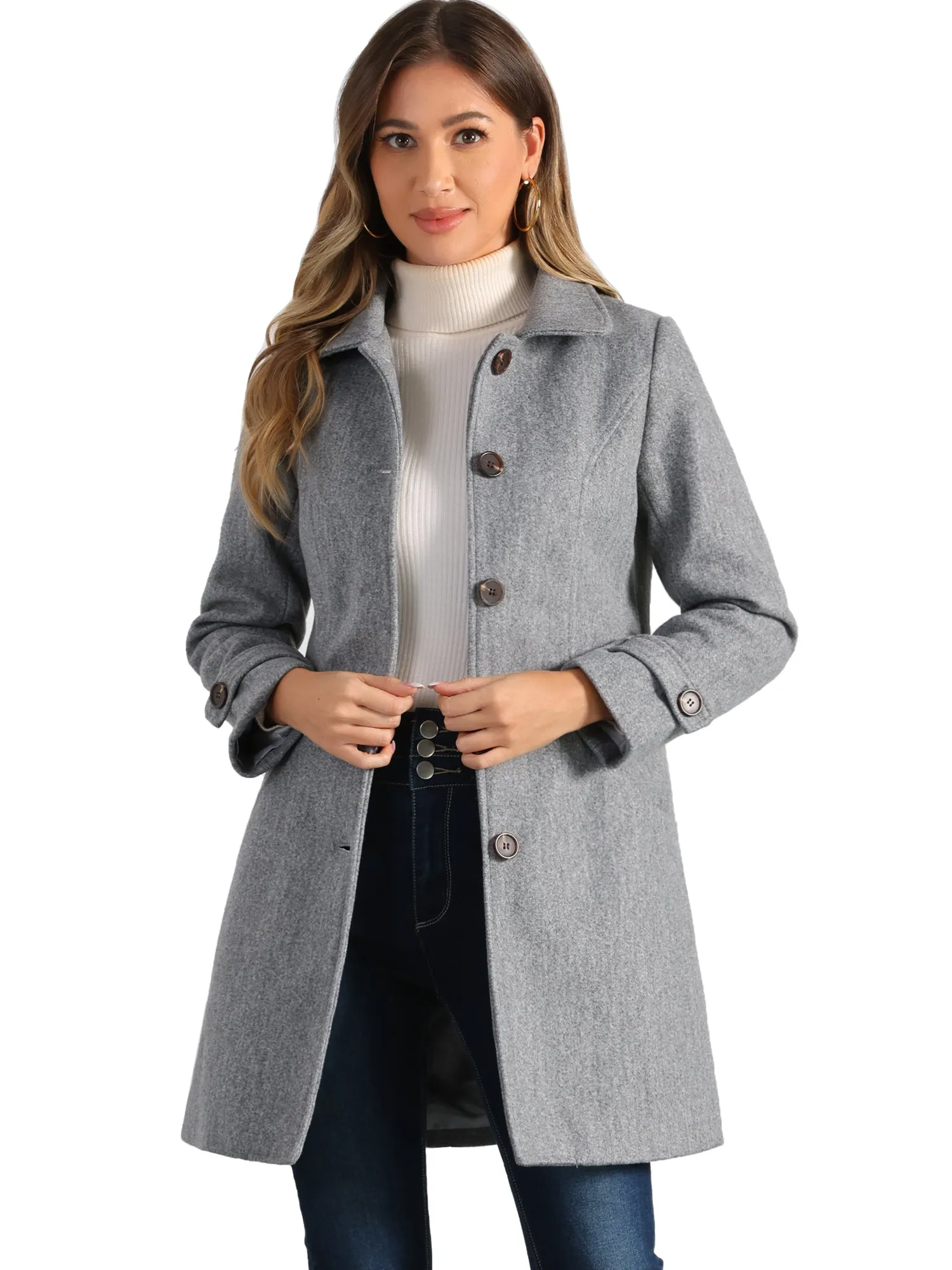 Winter Peter Pan Collar Mid-thigh A-line Single Breasted Pea Coat