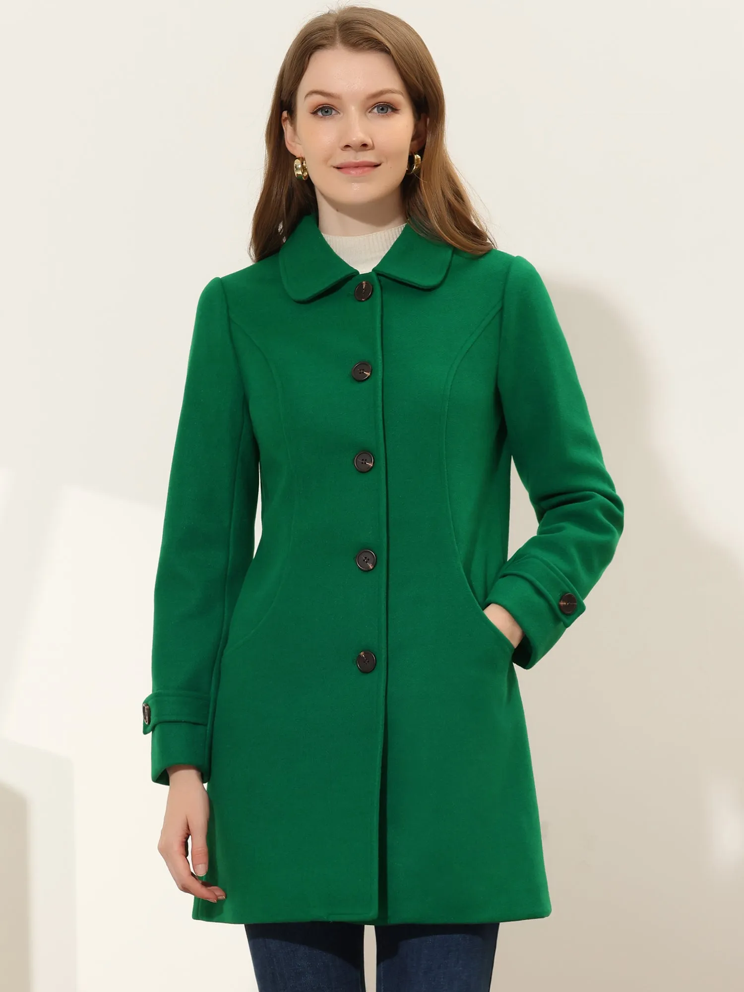 Winter Peter Pan Collar Mid-thigh A-line Single Breasted Pea Coat