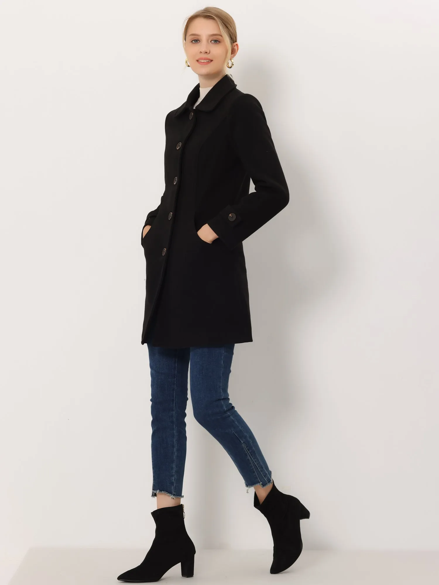 Winter Peter Pan Collar Mid-thigh A-line Single Breasted Pea Coat