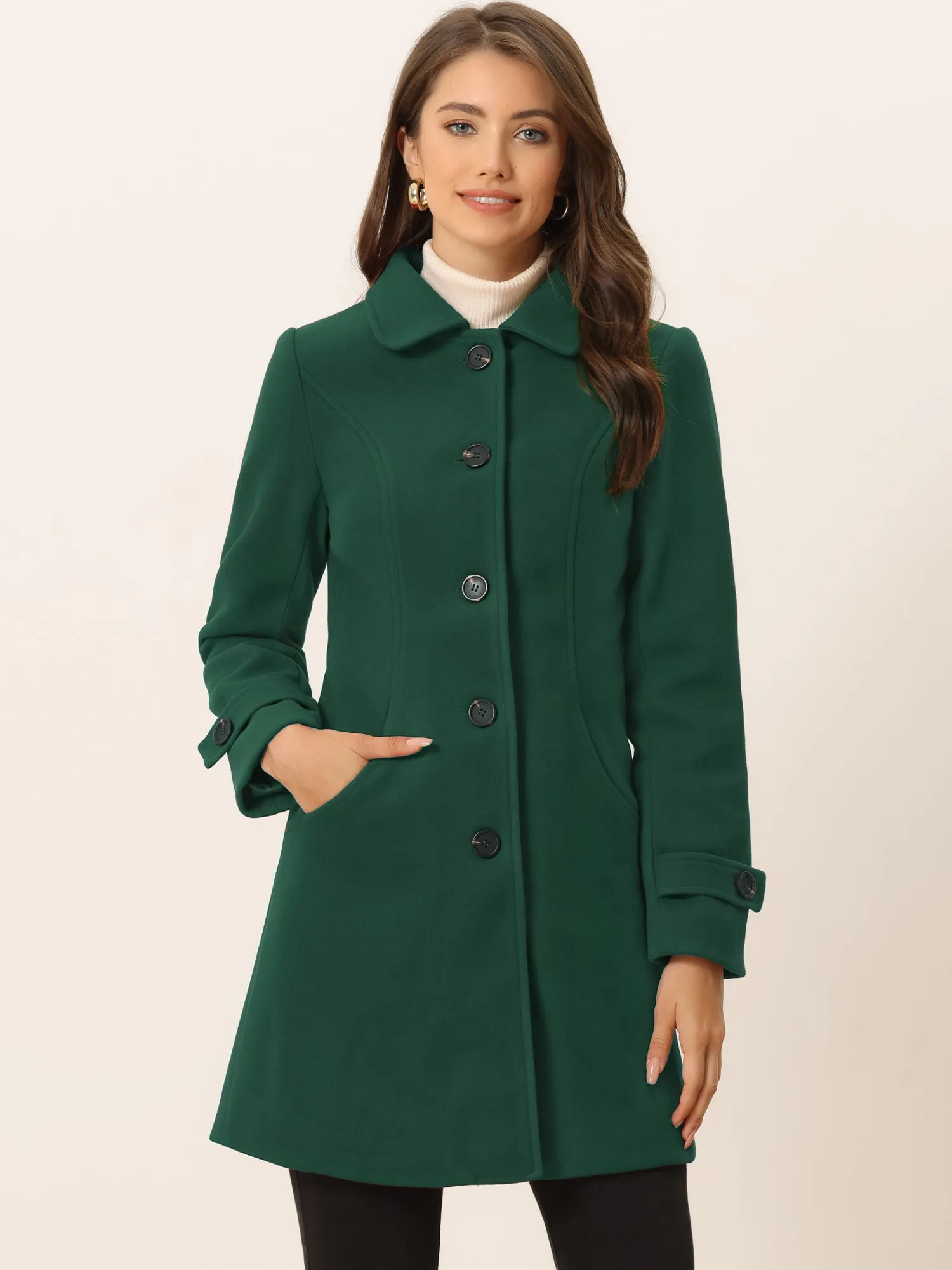 Winter Peter Pan Collar Mid-thigh A-line Single Breasted Pea Coat