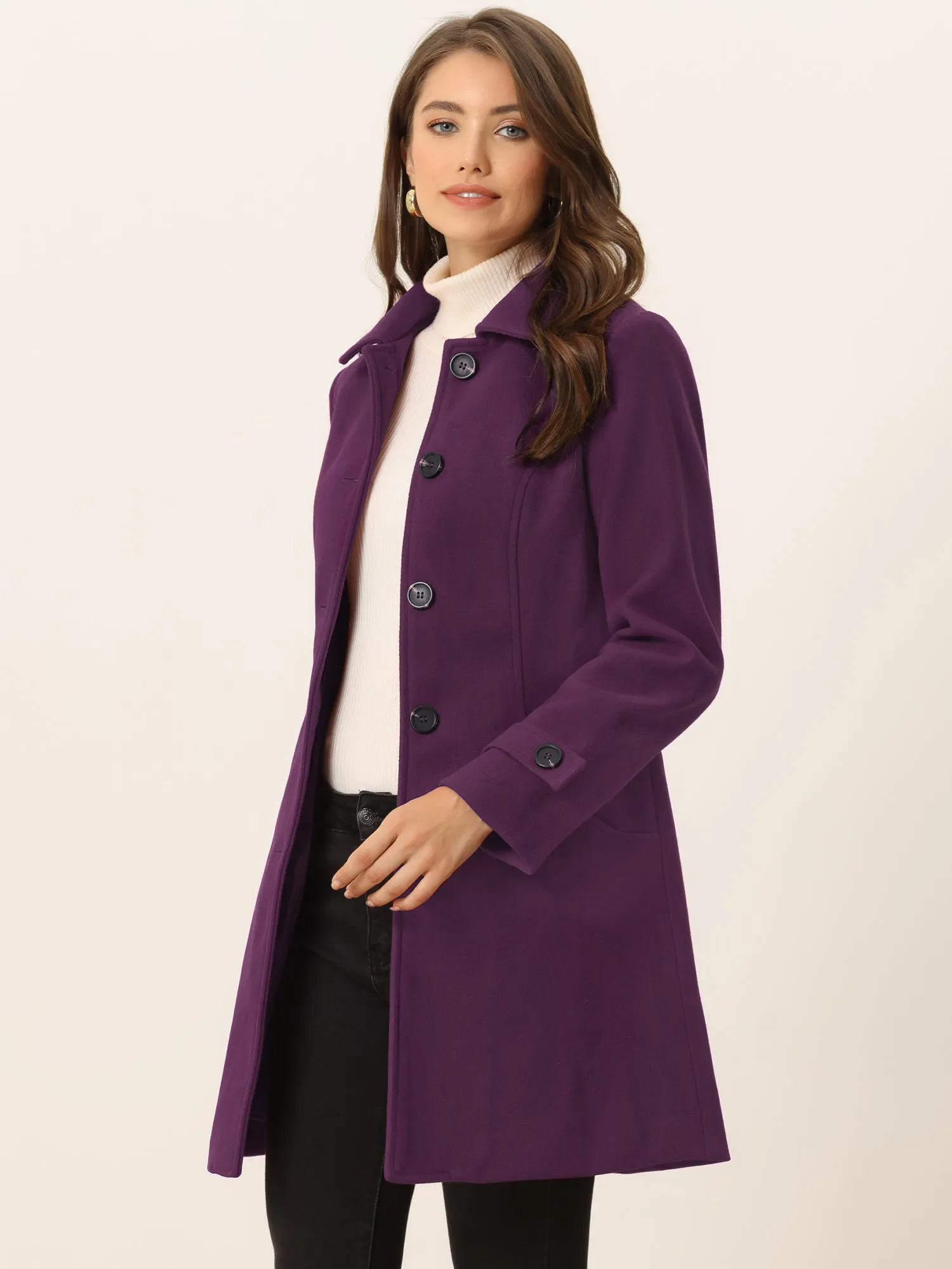 Winter Peter Pan Collar Mid-thigh A-line Single Breasted Pea Coat