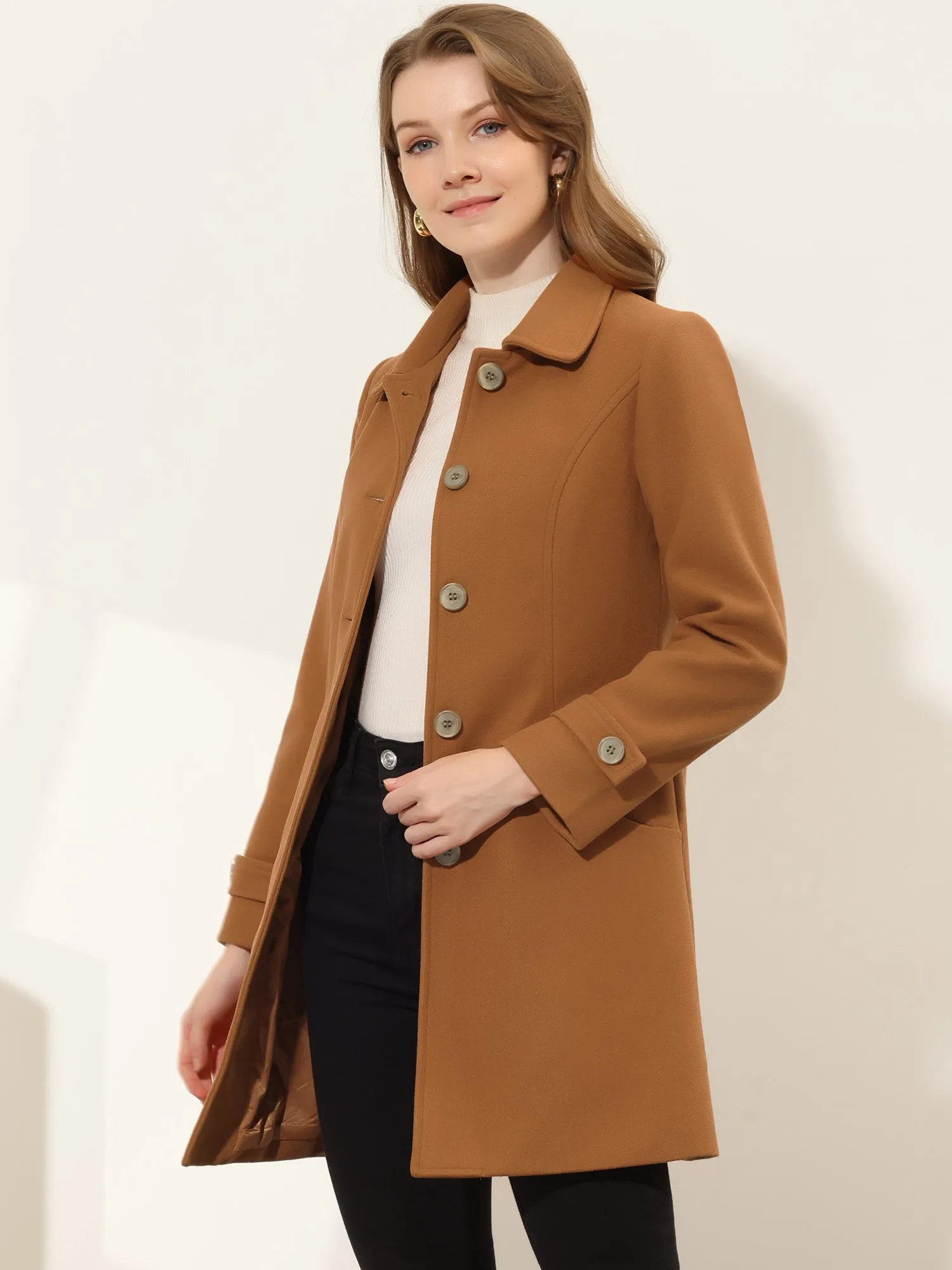 Winter Peter Pan Collar Mid-thigh A-line Single Breasted Pea Coat