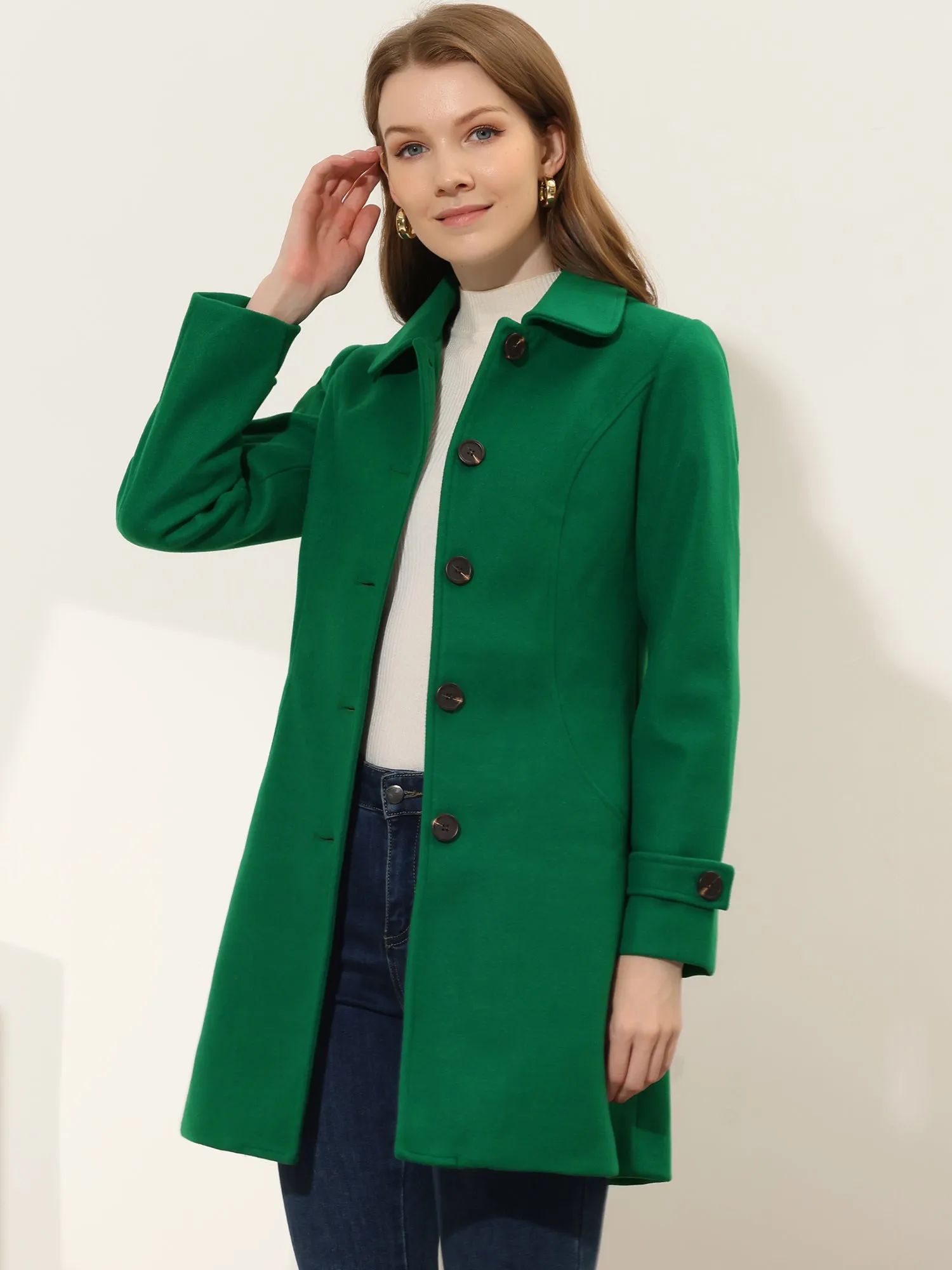 Winter Peter Pan Collar Mid-thigh A-line Single Breasted Pea Coat