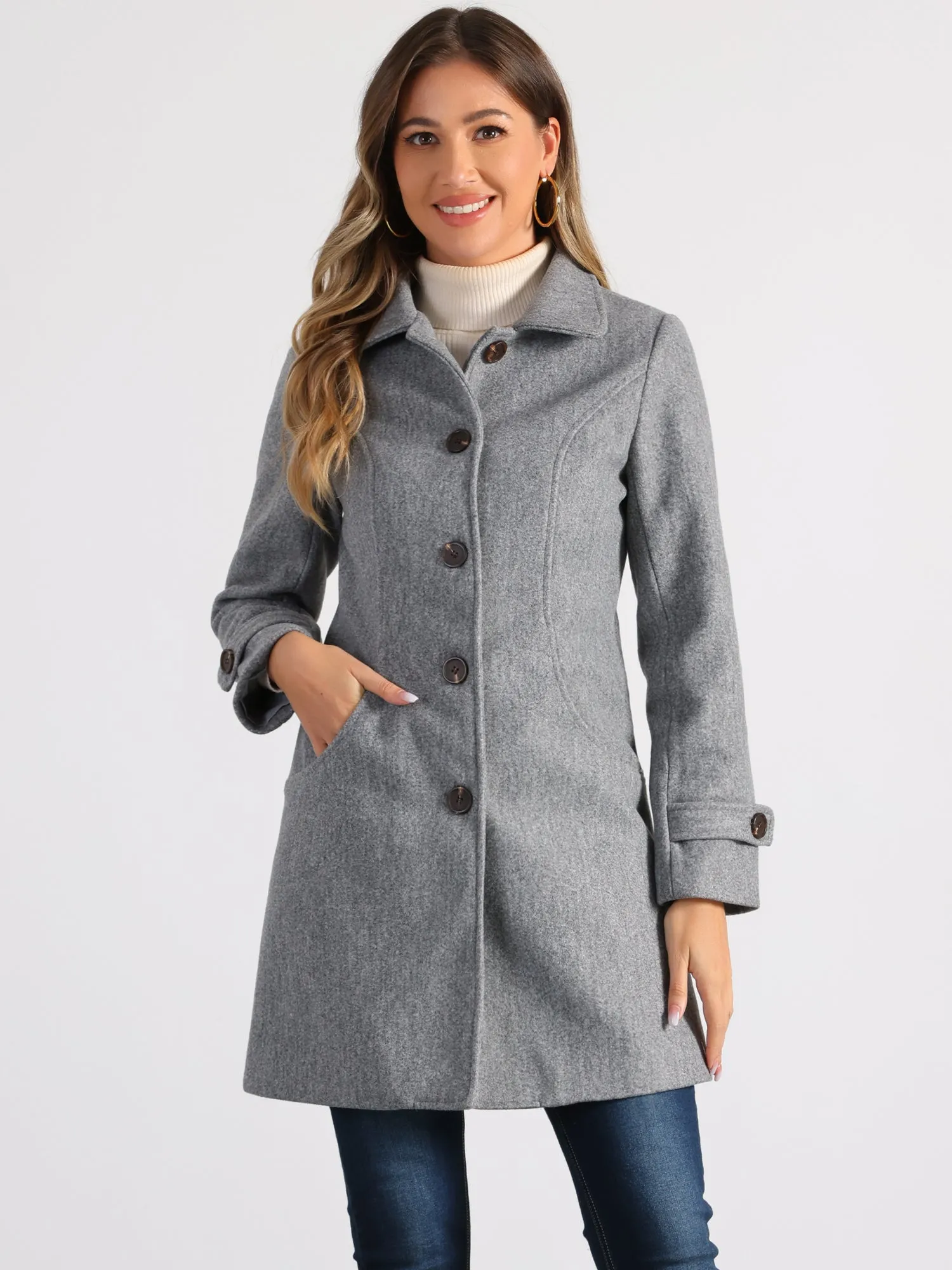 Winter Peter Pan Collar Mid-thigh A-line Single Breasted Pea Coat