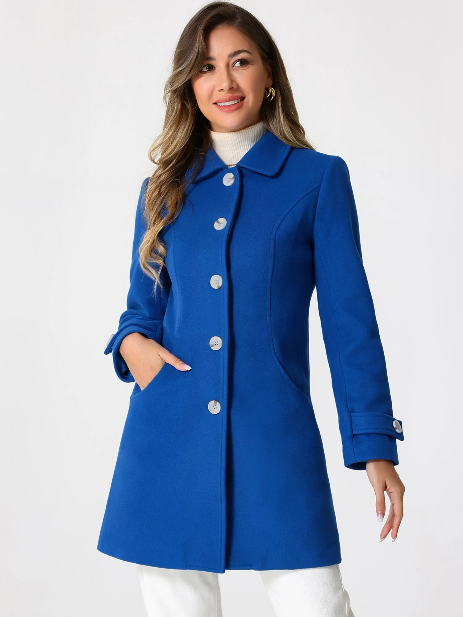 Winter Peter Pan Collar Mid-thigh A-line Single Breasted Pea Coat