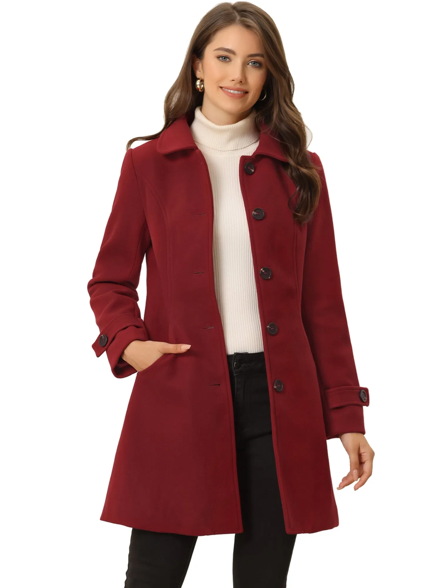 Winter Peter Pan Collar Mid-thigh A-line Single Breasted Pea Coat