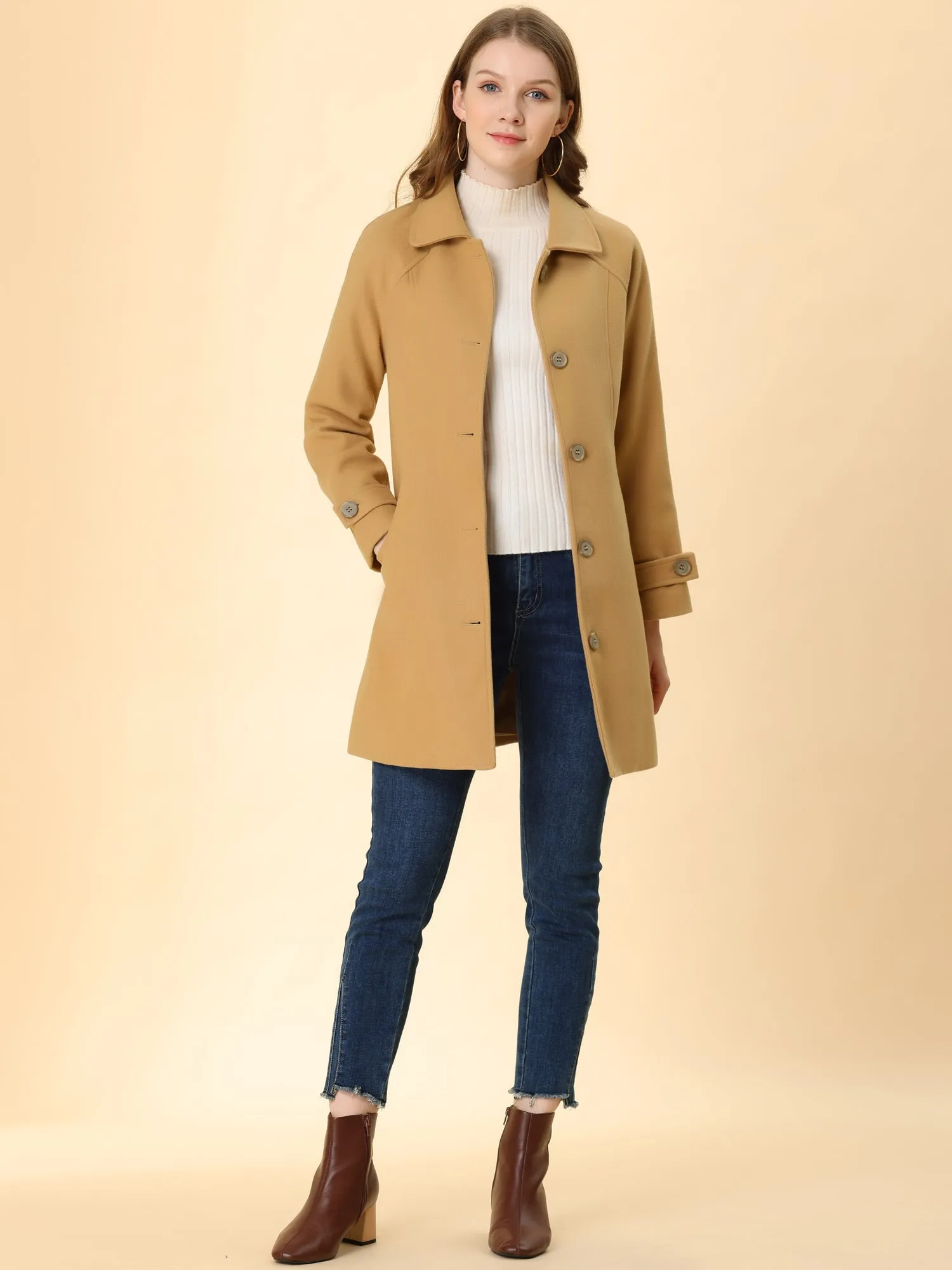 Winter Peter Pan Collar Mid-thigh A-line Single Breasted Pea Coat