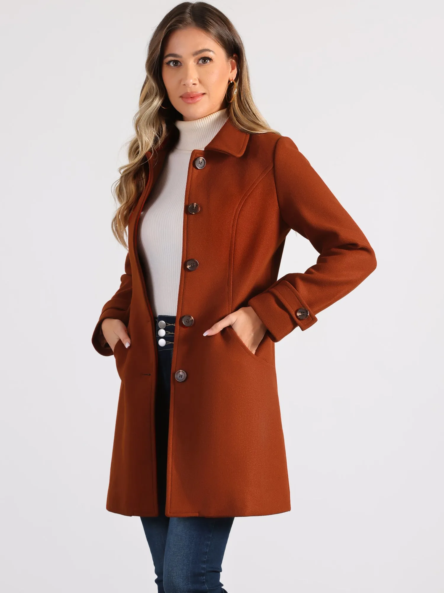 Winter Peter Pan Collar Mid-thigh A-line Single Breasted Pea Coat