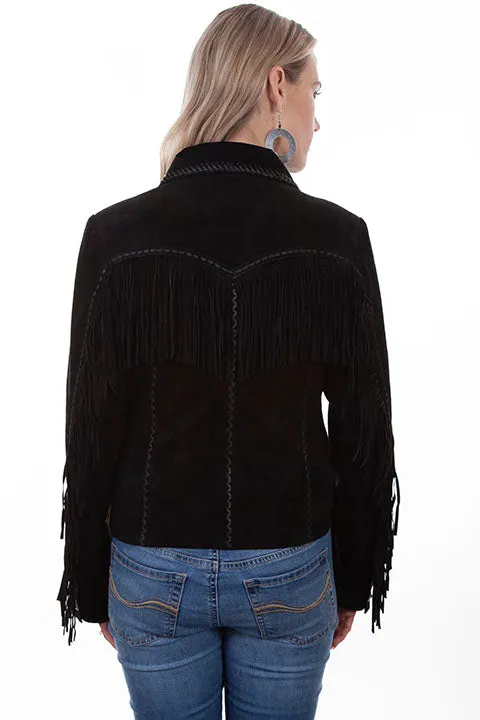 Women's Leather Jacket Collection Suede: Scully Western Fringe Whip Stitched Black