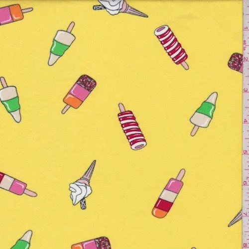 Yellow Ice Cream Treat Double Brushed Jersey Knit Fabric